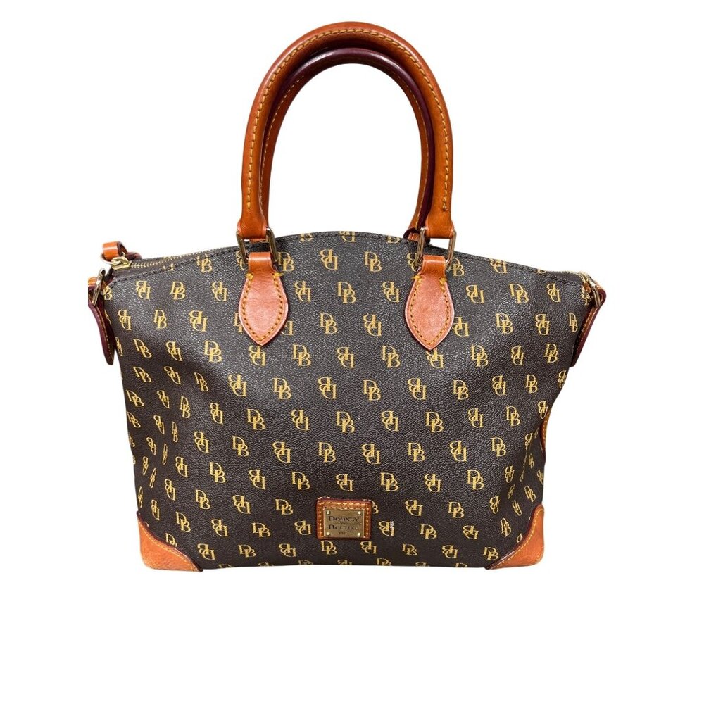 DOONEY & BOURKE Gretta Dbl Handle Leather Satchel Signature Pattern Tmoro Brown